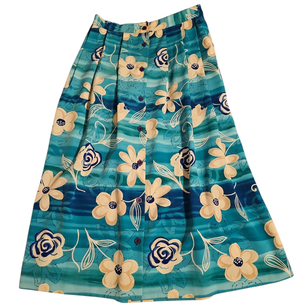 Vintage Napa Valley Women's Skirt Size Large Midi Floral Square Buttons